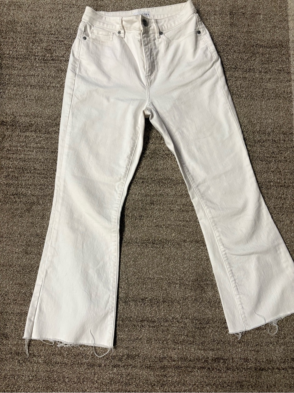 Ann Taylor Loft White Raw Hem Flare Jeans